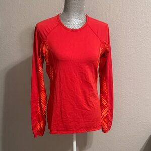 Athleta Red‎ Long Sleeve Tee with Patterned Sleeves